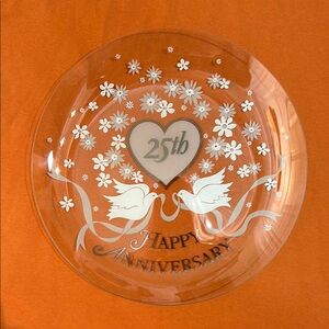 25th Anniversary Decorative Plate 13” Glass w/Silver